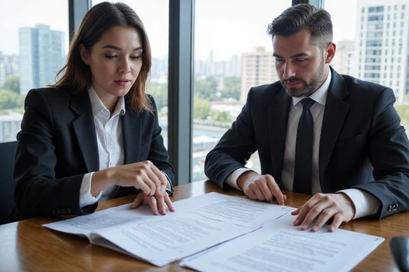 Corporate lawyers discussing business documents